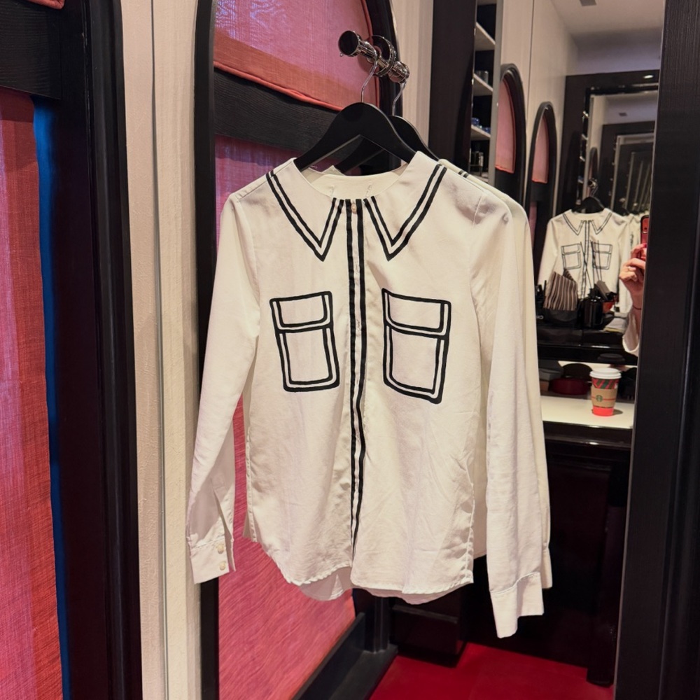 Chic White Blouse with Black Trim
